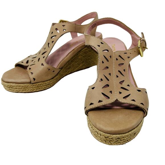 Taryn Rose Espadrille Rope Wedge Sandals Open Toe Champagne - 8 - Picture 1 of 7